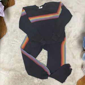Marine Layer Black Track Pants & Sweatshirt Set with Rainbow Stripes